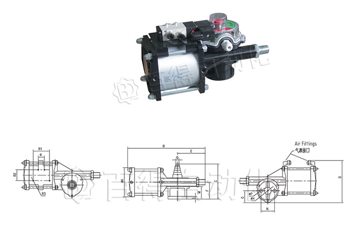 氣動粉體蝶閥執行器外形尺寸